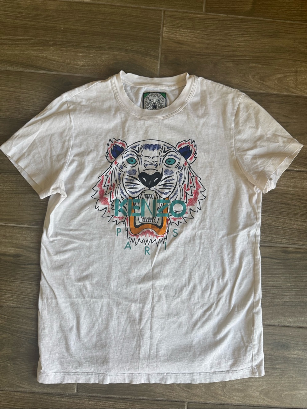 Kenzo White Short-Sleeve Tee with Multicolor Tiger Graphic